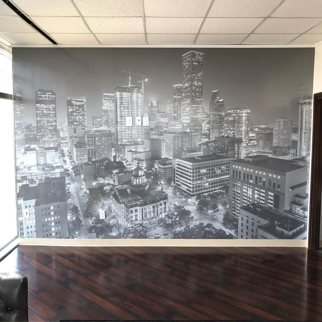 Downtown Skyline Floor-to-Ceiling Mural — Wall Murals & Interiors installed by Stingray Signs LLC